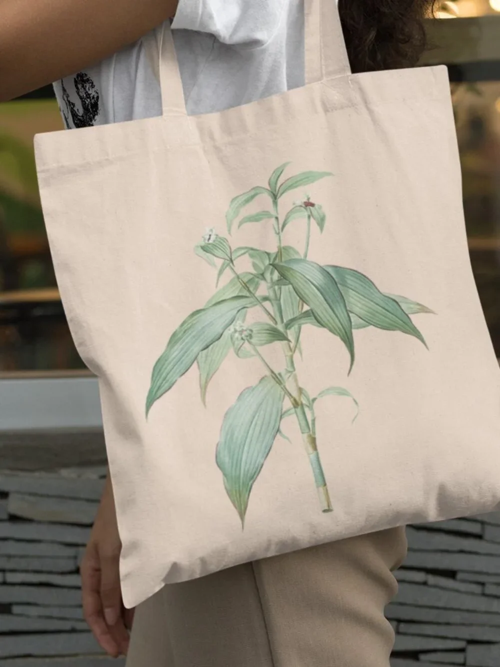 Zanonia's Commelina Vintage Floral Print Graphic Canvas Tote Bag